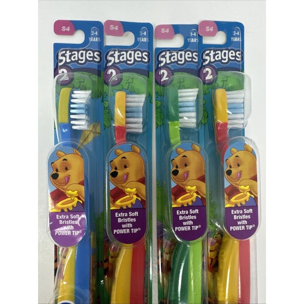 LOT OF 4 Vintage Oral-B STAGES 2 (2-4) Toothbrush Soft Winnie the Pooh 2005